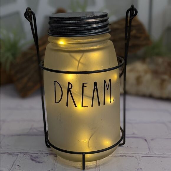 Rae Dunn DREAM Glassware Mason Jar Lantern Hanging Firefly Light - RARE - Picture 4 of 9
